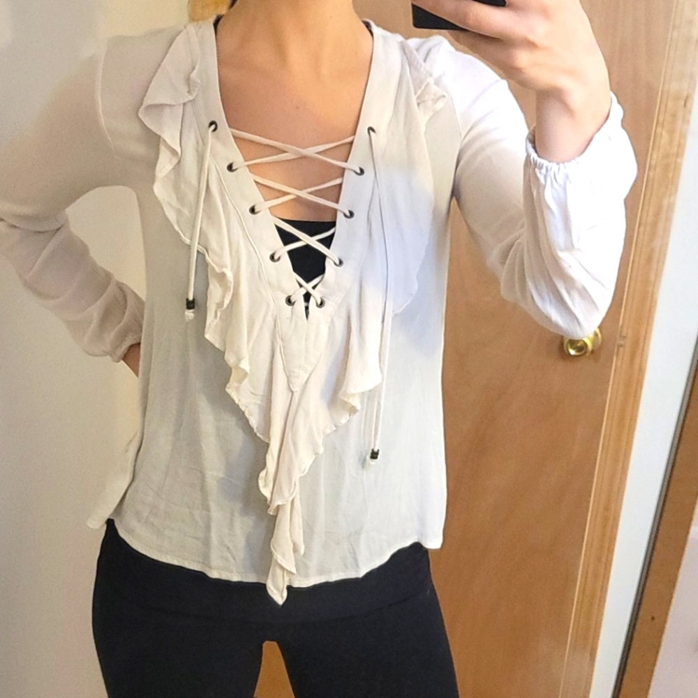 Taylor and Sage cream ruffle blouse. Size small.